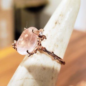 Gold Plated Rose Quartz Ring with Tiny Diamonds